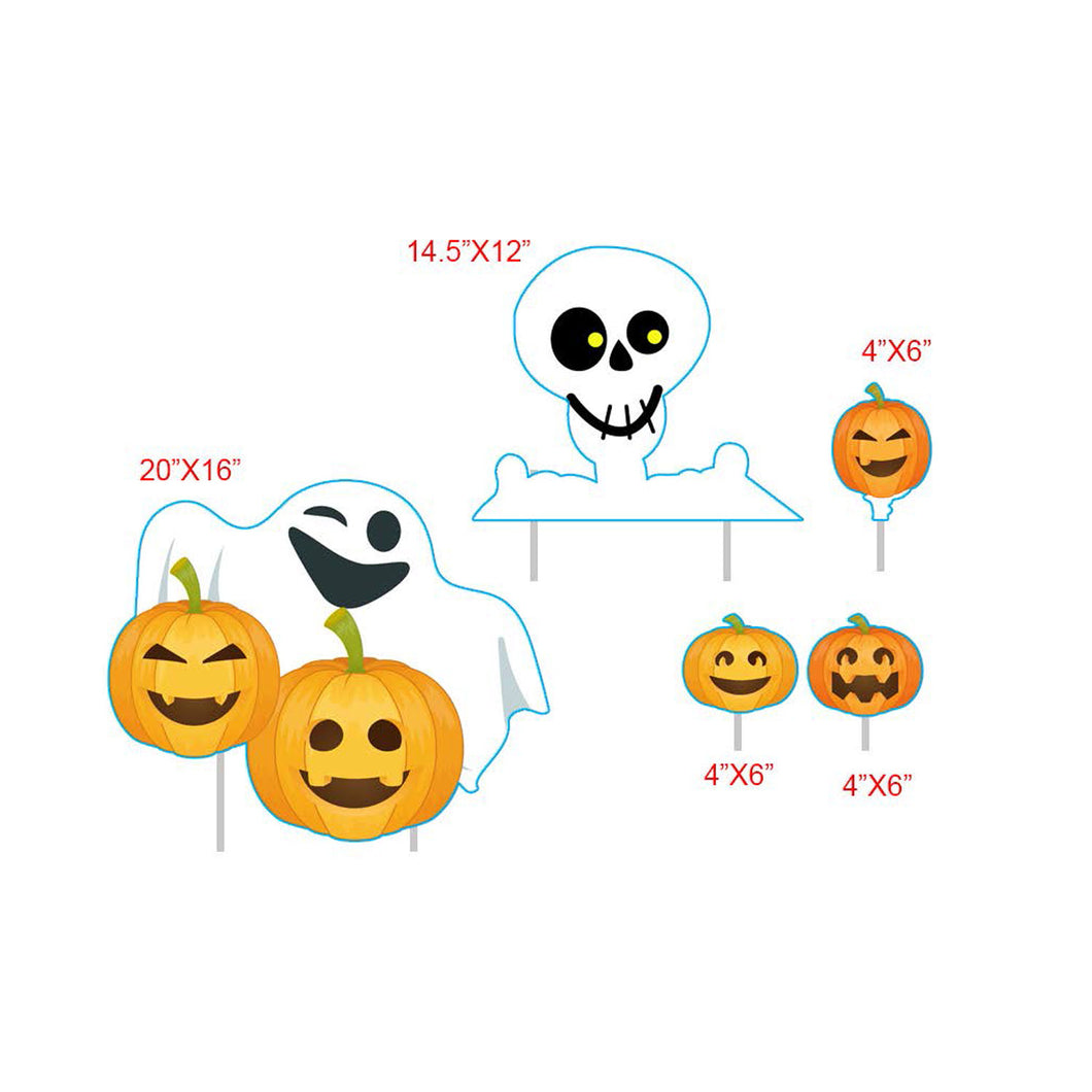 Cute Spooky Skelton and Ghost Pumpkin Patch Yard Sign Set, 5 pieces