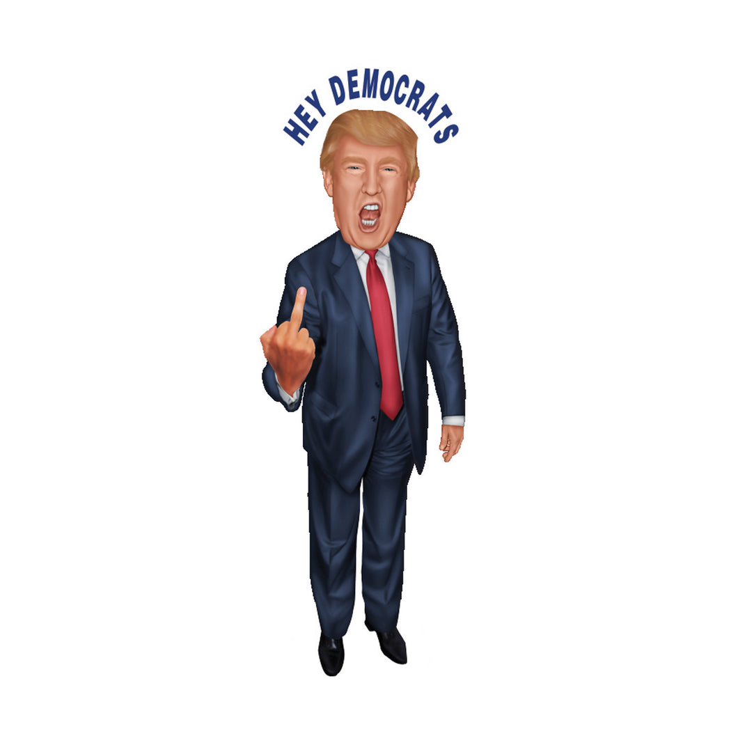 President Donald Trump Middle Finger Cartoon Carboard Stand Up, 6 feet (Hey Democrats)