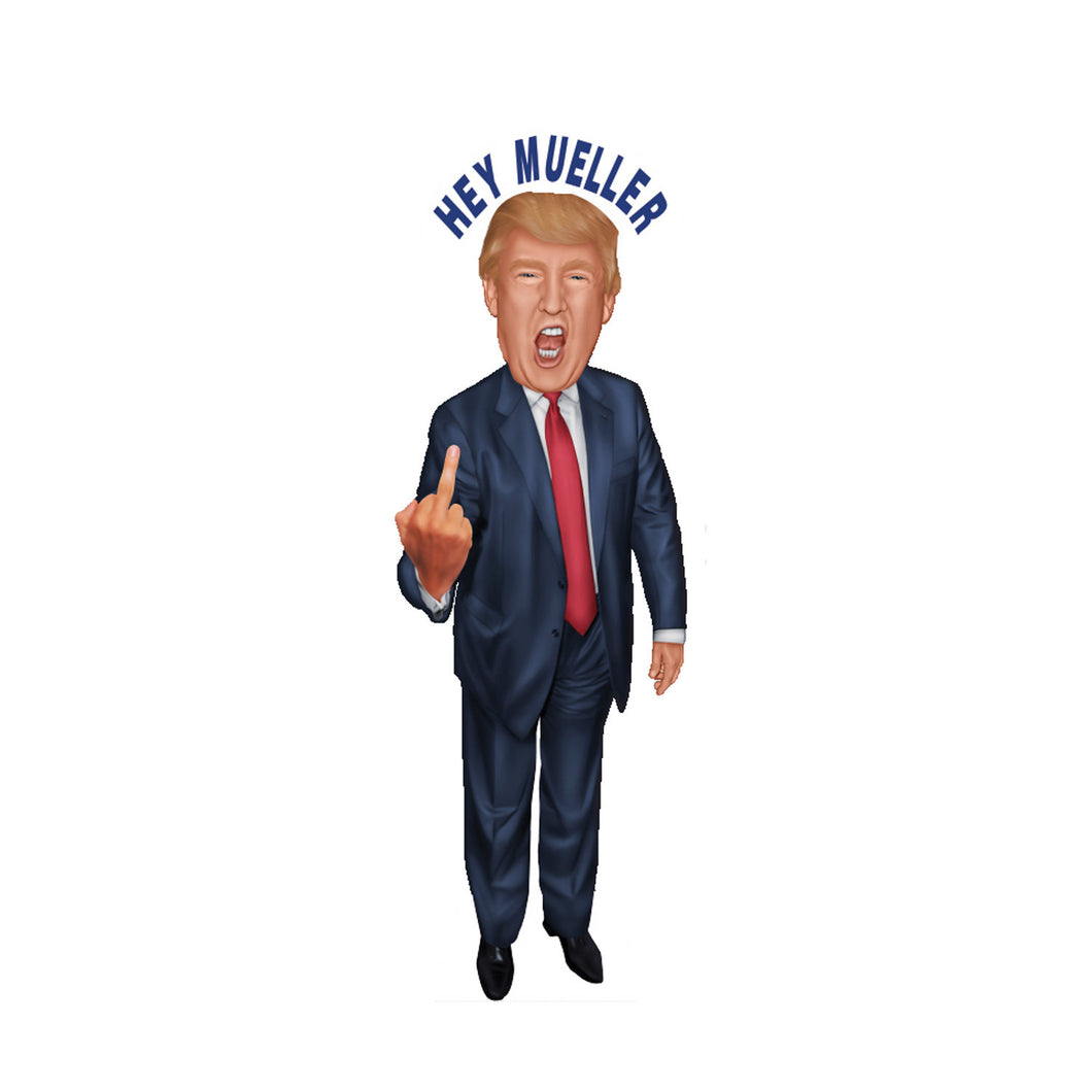 President Donald Trump Middle Finger Cartoon Life Size Carboard Stand Up, 6 feet (Hey Mueller)